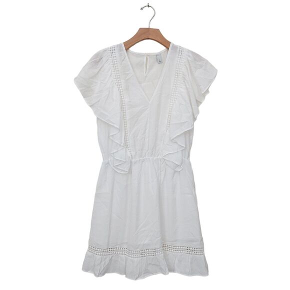 And Ea Wy Mini Dress Womens White Medium V- Neck Butterfly Sleeve Boho Bohemian - Picture 1 of 12